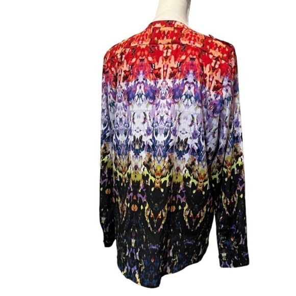 Calvin Klein Button Front Top Silky Abstract Artsy Black Blue Red Size Large - Picture 4 of 13